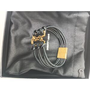 Saint Laurent Women's Black Gold Babylone Cord Leather Bracelet Size Medium